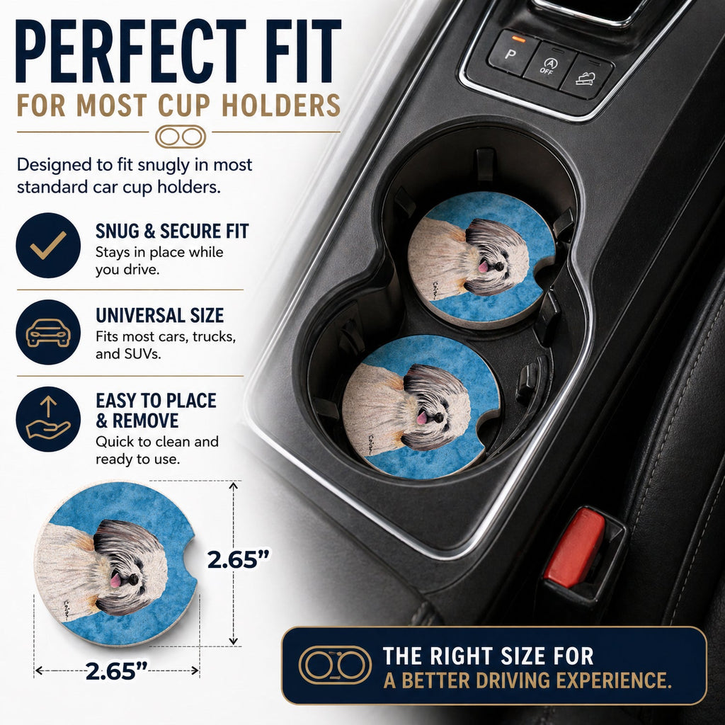 Blue Shih Tzu Set of 2 Cup Holder Car Coasters Absorbent Round Sandstone Coasters Gifts for Men or Women, 2.5, Multicolor