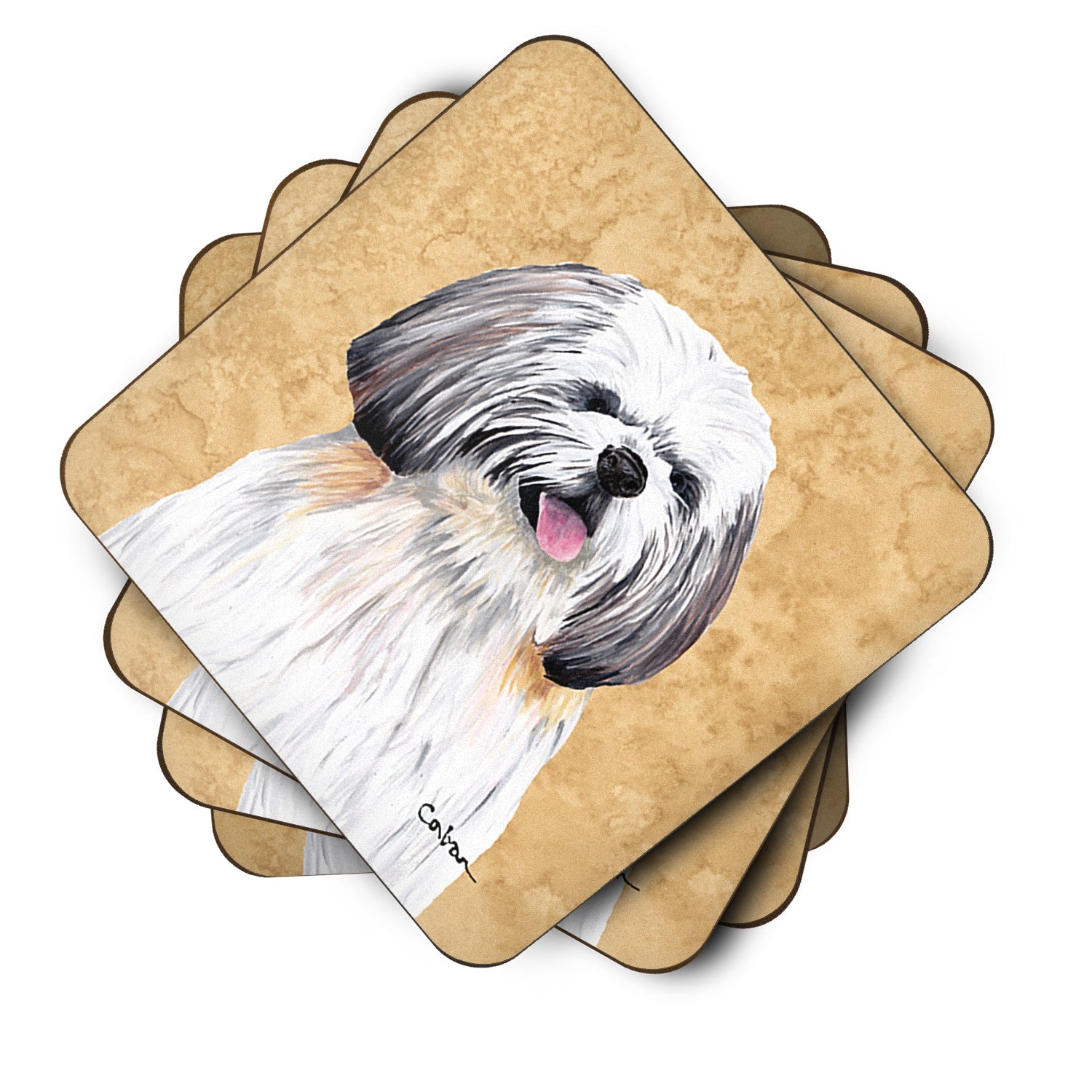 Shih Tzu Wipe your Paws Foam Coasters Set of 4 Cup Coasters for Indoor Outdoor, Tabletop Protection, Anti Slip, Mouse pad Material