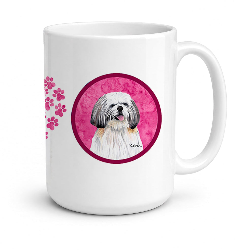 Pink Shih Tzu Ceramic Coffee Mug 15 oz Decorative Large C Handle Mug Cup for Tea, Cocoa Hot Chocolate