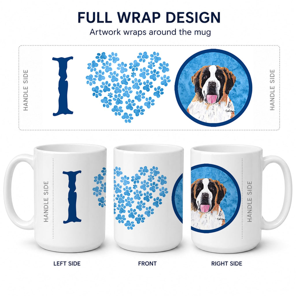 Blue Saint Bernard Ceramic Coffee Mug 15 oz Decorative Large C Handle Mug Cup for Tea, Cocoa Hot Chocolate