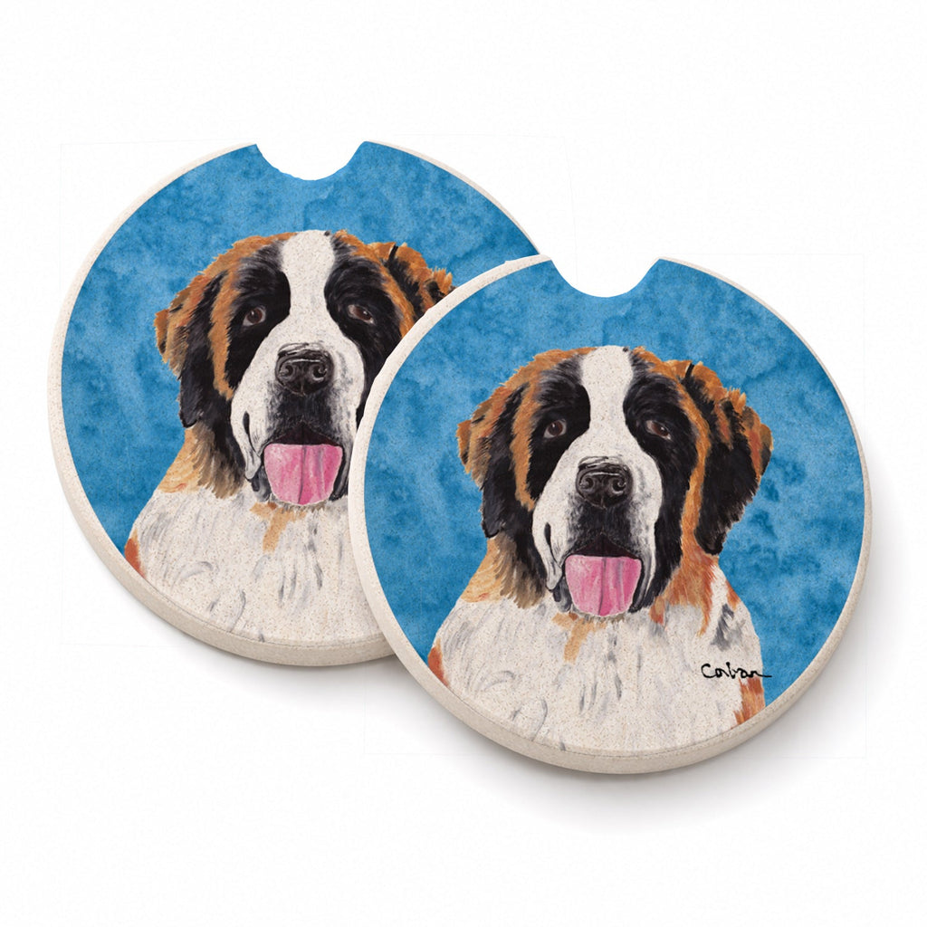 Blue Saint Bernard Set of 2 Cup Holder Car Coasters Absorbent Round Sandstone Coasters Gifts for Men or Women, 2.5, Multicolor