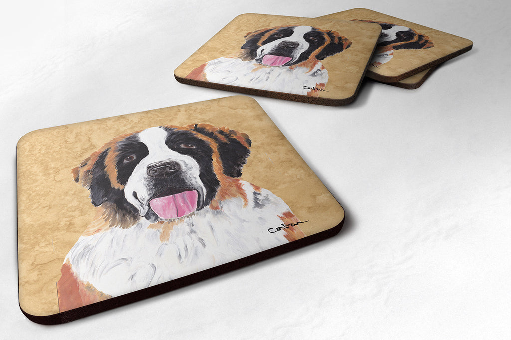 Saint Bernard Wipe your Paws Foam Coasters Set of 4 Cup Coasters for Indoor Outdoor, Tabletop Protection, Anti Slip, Mouse pad Material