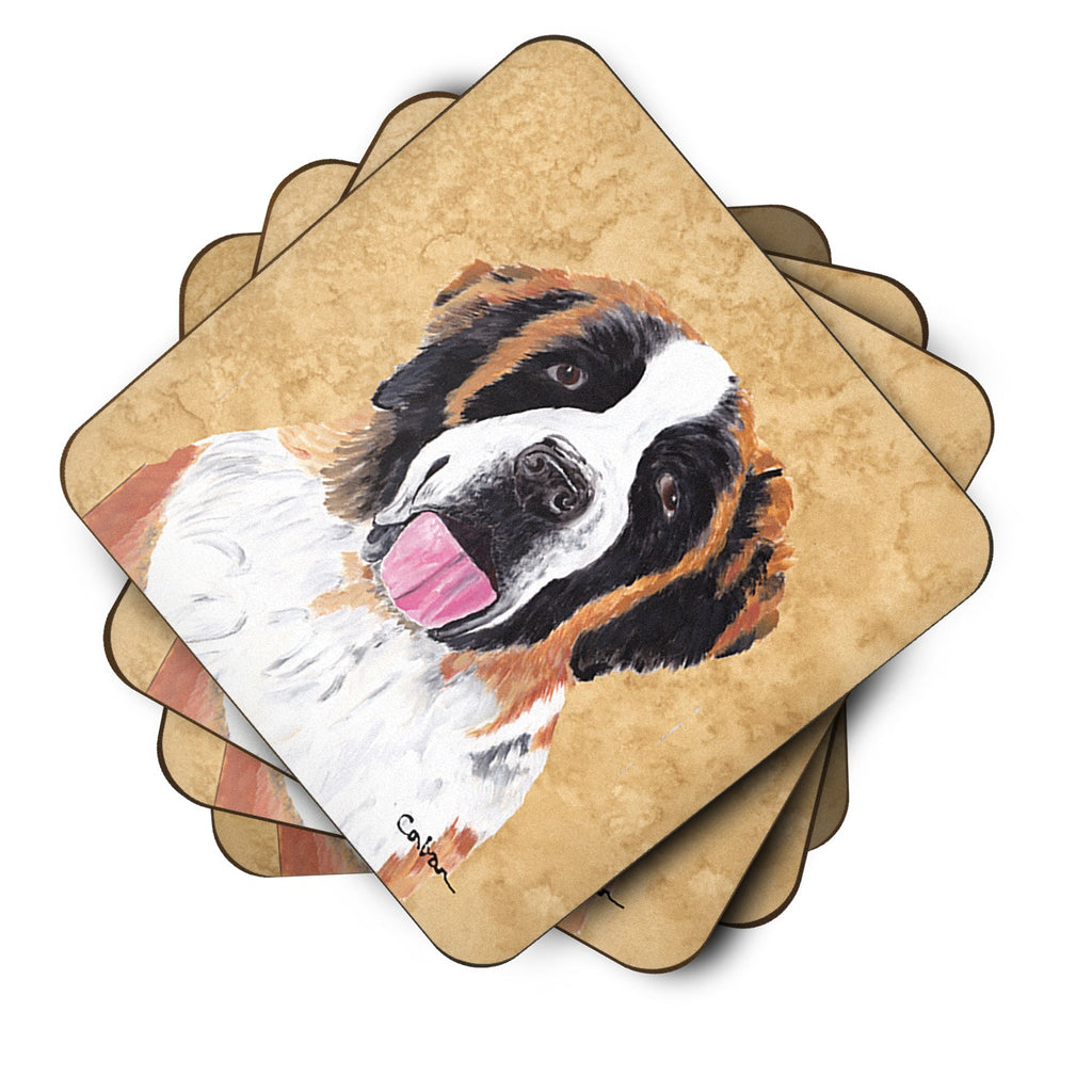 Saint Bernard Wipe your Paws Foam Coasters Set of 4 Cup Coasters for Indoor Outdoor, Tabletop Protection, Anti Slip, Mouse pad Material