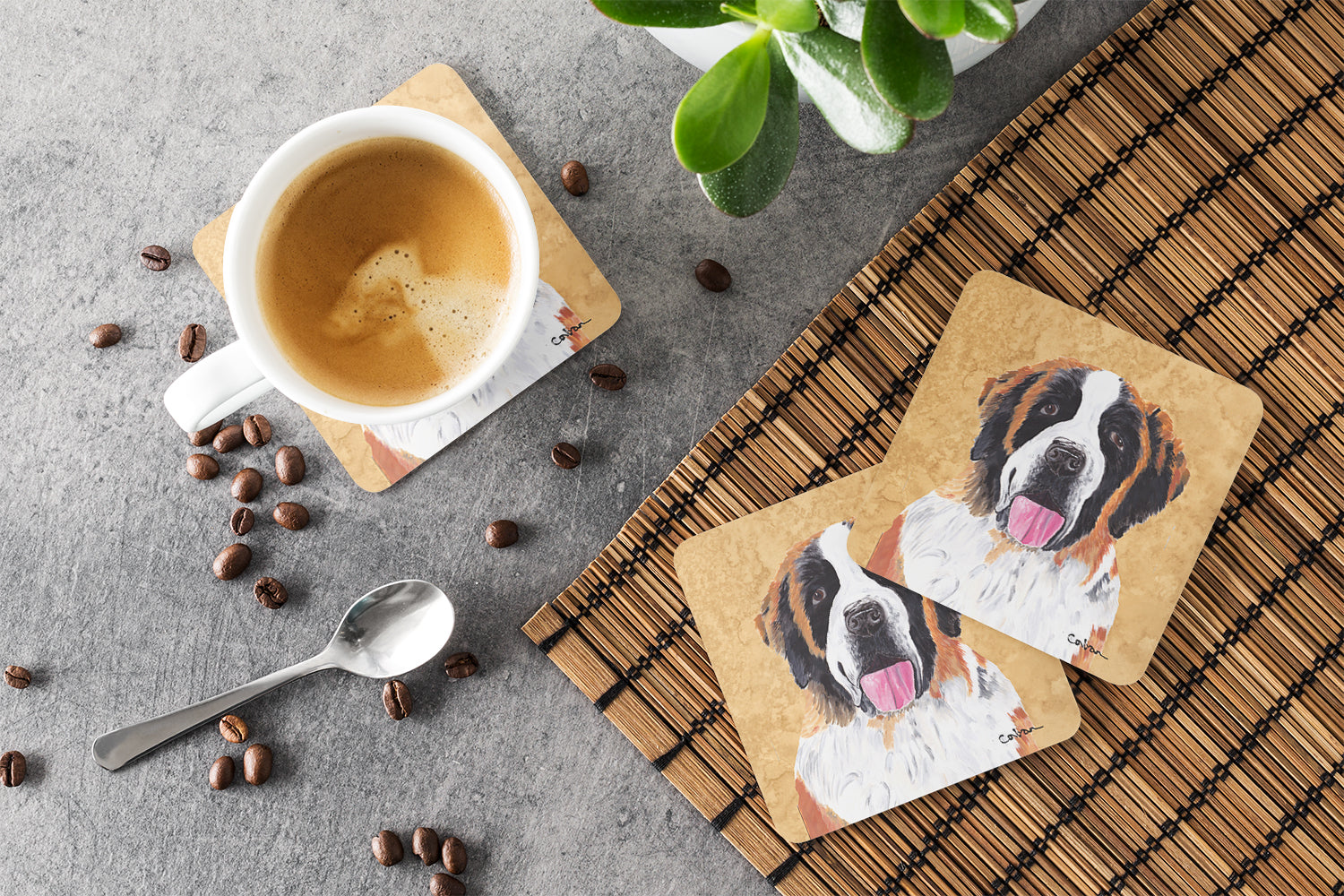Saint Bernard Wipe your Paws Foam Coasters Set of 4 Cup Coasters for Indoor Outdoor, Tabletop Protection, Anti Slip, Mouse pad Material