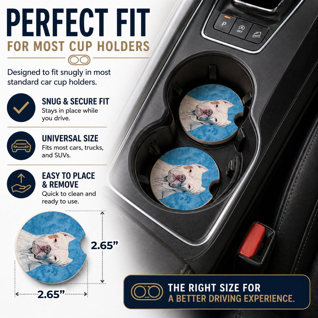 Blue Pit Bull Set of 2 Cup Holder Car Coasters Absorbent Round Sandstone Coasters Gifts for Men or Women, 2.5, Multicolor