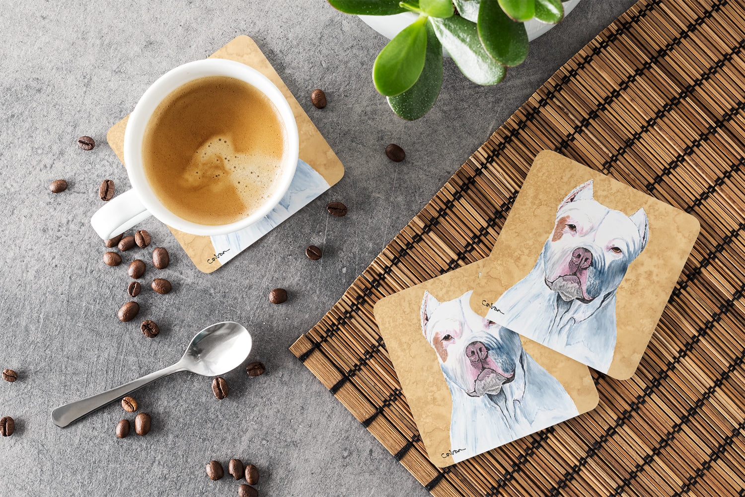 Pit Bull Wipe your Paws Foam Coasters Set of 4 Cup Coasters for Indoor Outdoor, Tabletop Protection, Anti Slip, Mouse pad Material