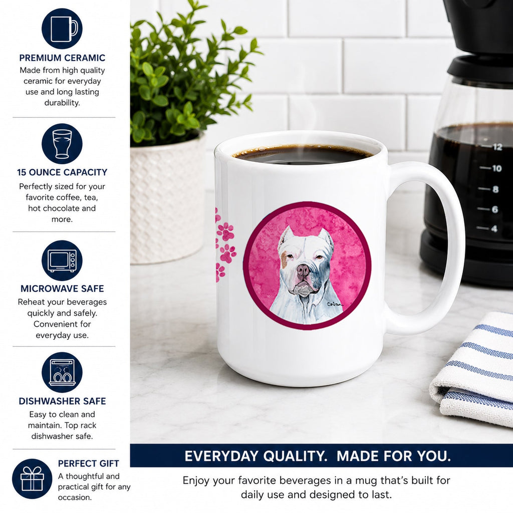 Pink Pit Bull Ceramic Coffee Mug 15 oz Decorative Large C Handle Mug Cup for Tea, Cocoa Hot Chocolate