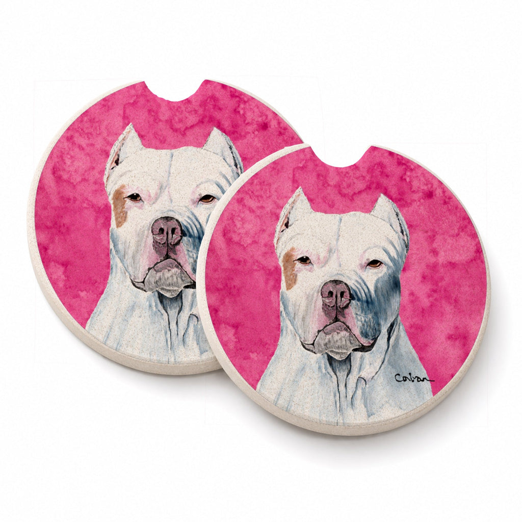 Pink Pit Bull Set of 2 Cup Holder Car Coasters Absorbent Round Sandstone Coasters Gifts for Men or Women, 2.5, Multicolor