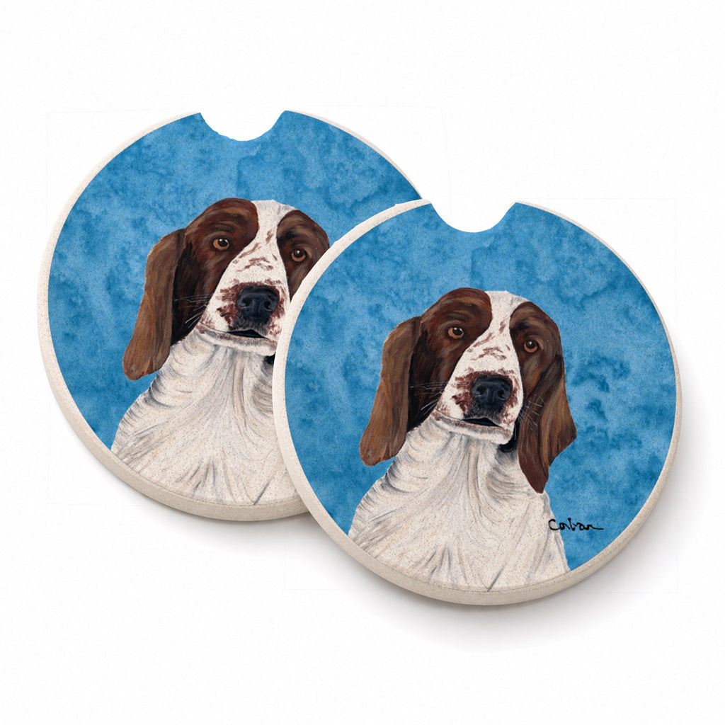 Blue Springer Spaniel Set of 2 Cup Holder Car Coasters Absorbent Round Sandstone Coasters Gifts for Men or Women, 2.5, Multicolor