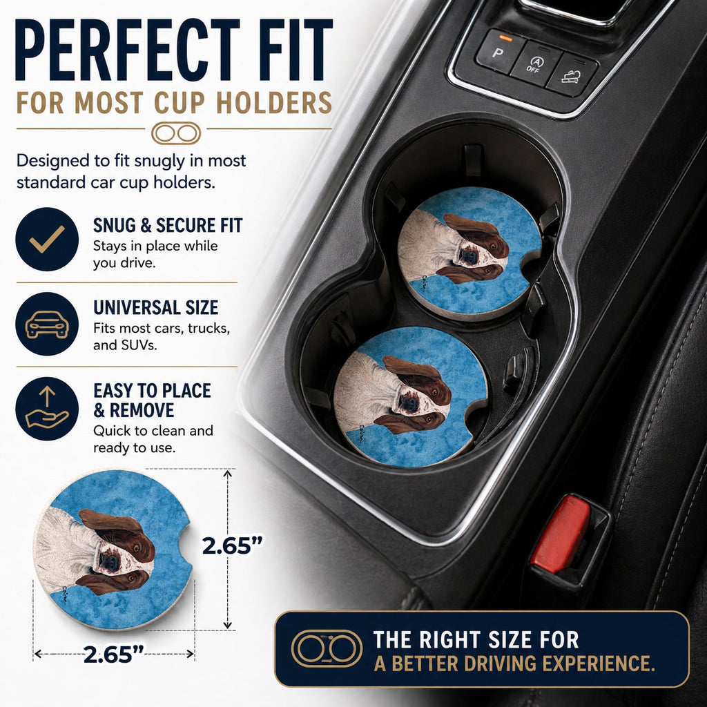 Blue Springer Spaniel Set of 2 Cup Holder Car Coasters Absorbent Round Sandstone Coasters Gifts for Men or Women, 2.5, Multicolor