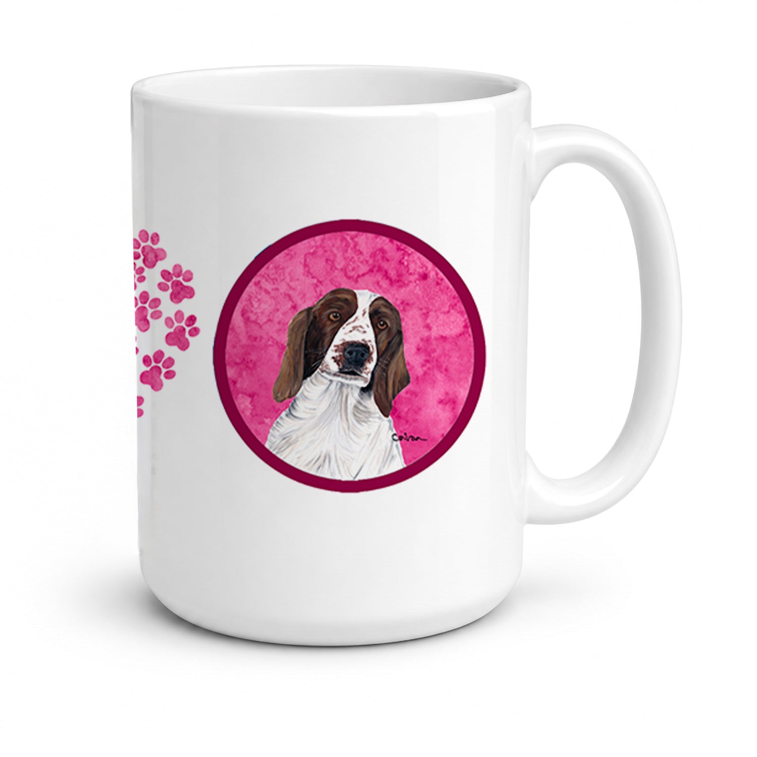 Pink Springer Spaniel Ceramic Coffee Mug 15 oz Decorative Large C Handle Mug Cup for Tea, Cocoa Hot Chocolate