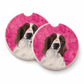 Pink Springer Spaniel Set of 2 Cup Holder Car Coasters Absorbent Round Sandstone Coasters Gifts for Men or Women, 2.5, Multicolor