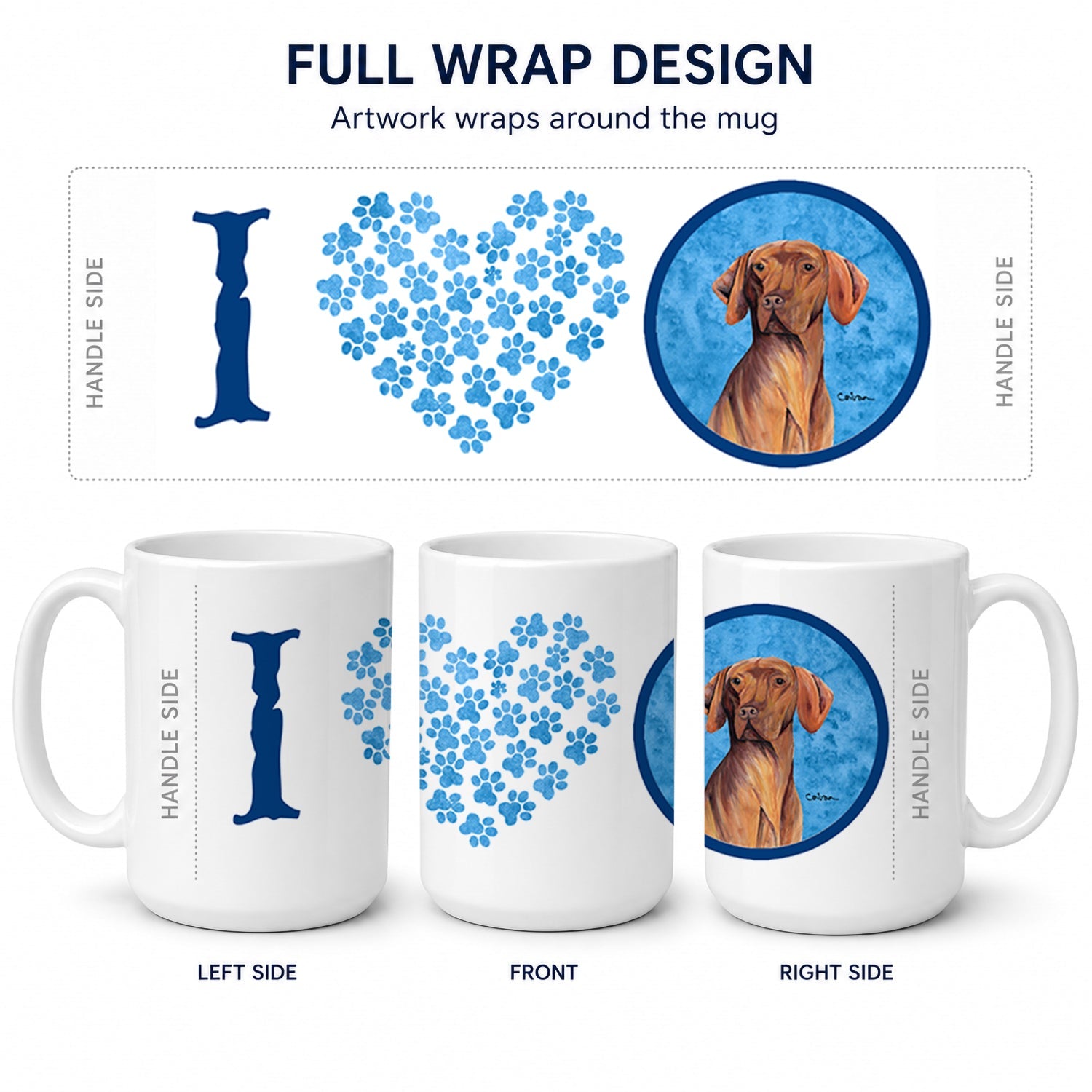 Blue Vizsla Ceramic Coffee Mug 15 oz Decorative Large C Handle Mug Cup for Tea, Cocoa Hot Chocolate