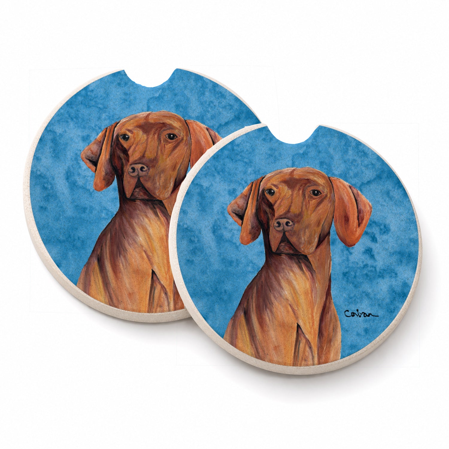Blue Vizsla Set of 2 Cup Holder Car Coasters Absorbent Round Sandstone Coasters Gifts for Men or Women, 2.5, Multicolor