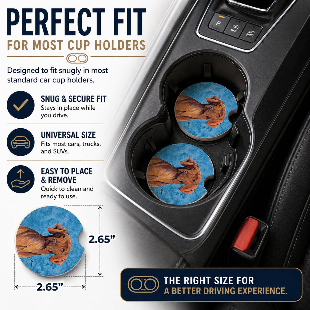 Blue Vizsla Set of 2 Cup Holder Car Coasters Absorbent Round Sandstone Coasters Gifts for Men or Women, 2.5, Multicolor