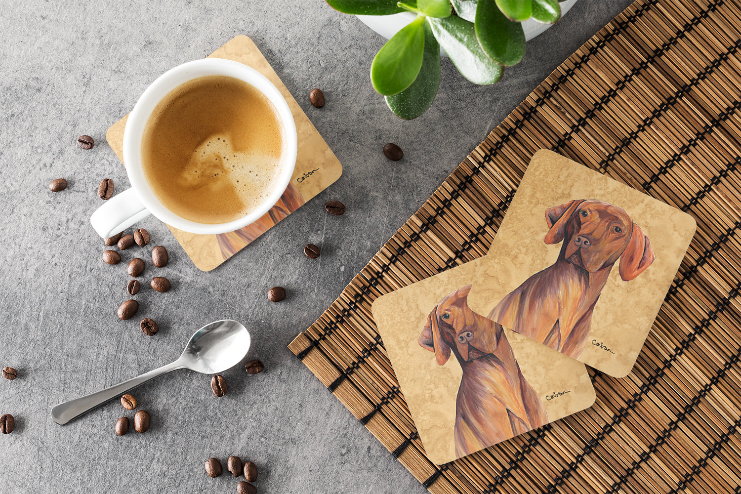 Vizsla Wipe your Paws Foam Coasters Set of 4 Cup Coasters for Indoor Outdoor, Tabletop Protection, Anti Slip, Mouse pad Material