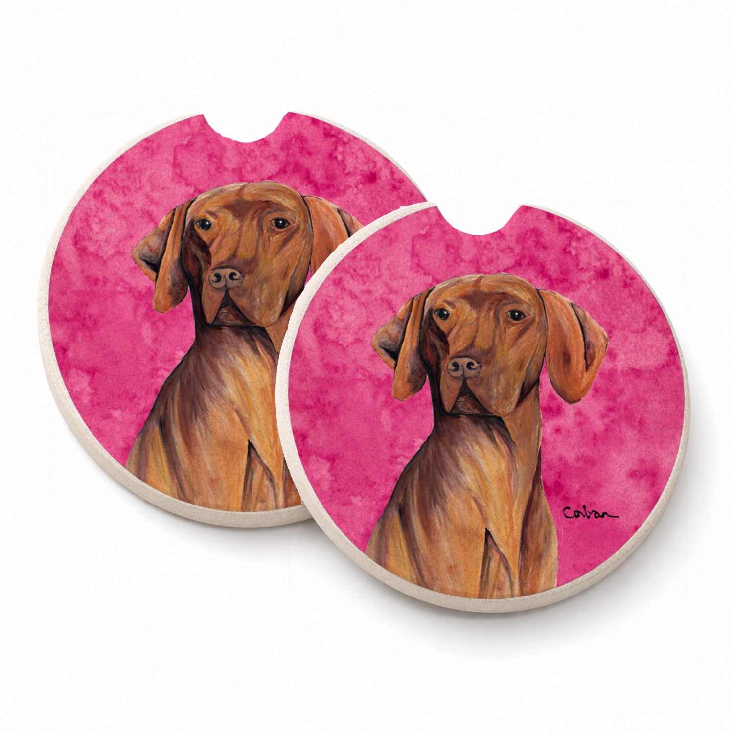 Pink Vizsla Set of 2 Cup Holder Car Coasters Absorbent Round Sandstone Coasters Gifts for Men or Women, 2.5, Multicolor