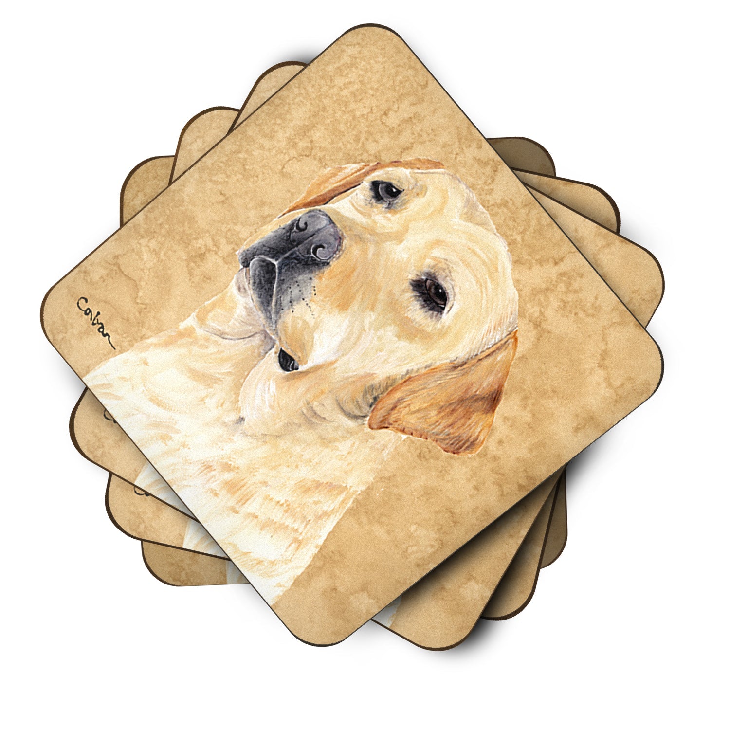 Labrador Wipe your Paws Foam Coasters Set of 4 Cup Coasters for Indoor Outdoor, Tabletop Protection, Anti Slip, Mouse pad Material