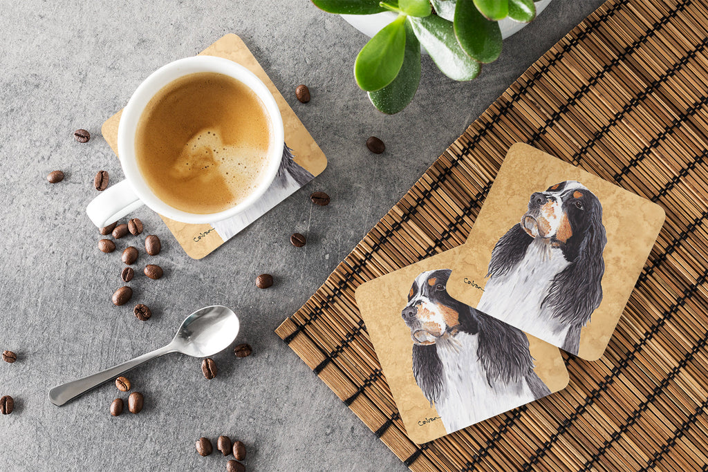 Springer Spaniel Wipe your Paws Foam Coasters Set of 4 Cup Coasters for Indoor Outdoor, Tabletop Protection, Anti Slip, Mouse pad Material