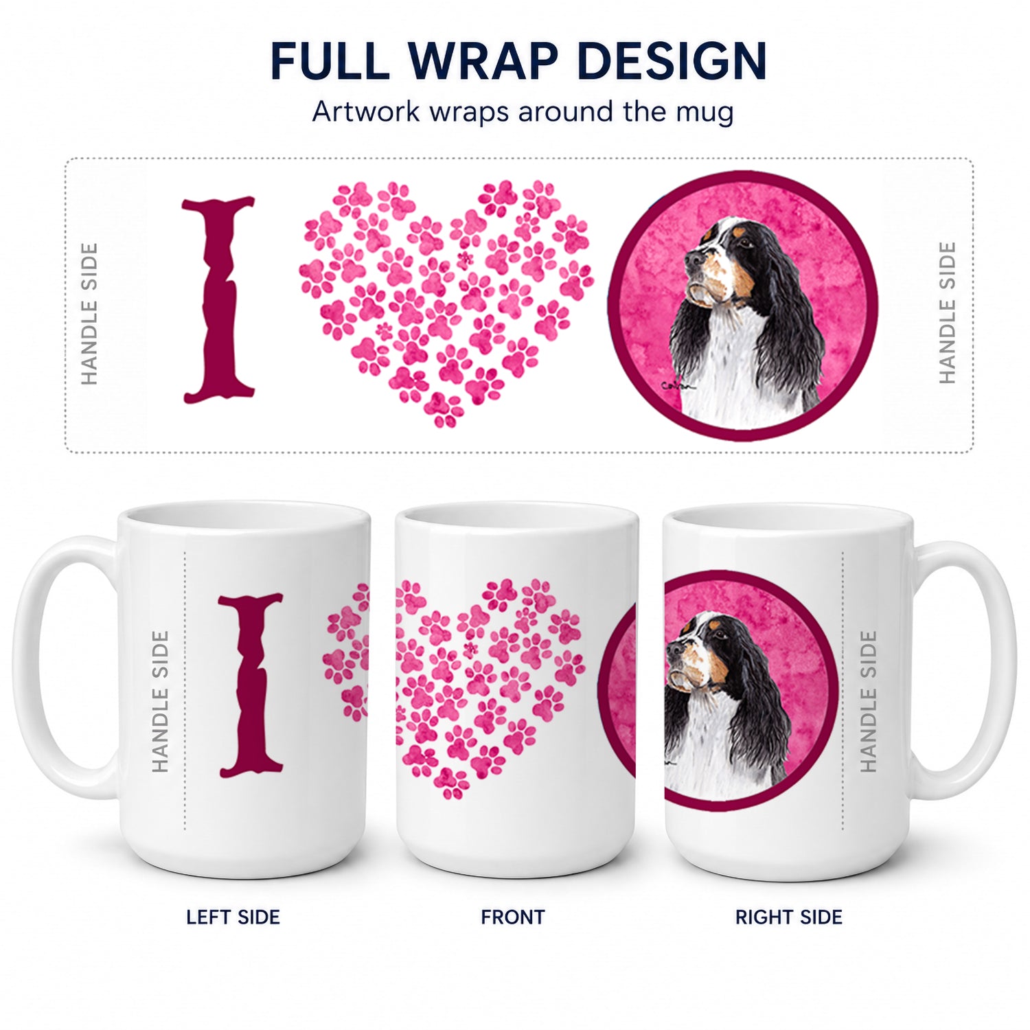 Pink Springer Spaniel Ceramic Coffee Mug 15 oz Decorative Large C Handle Mug Cup for Tea, Cocoa Hot Chocolate