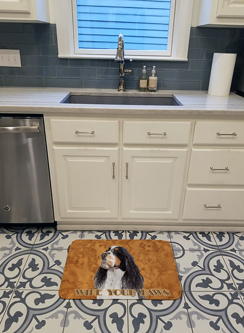 Springer Spaniel Wipe your Paws Memory Foam Kitchen Mat Machine Washable Anti-Fatigue Cushion Comfort Bath or Kitchen Rug