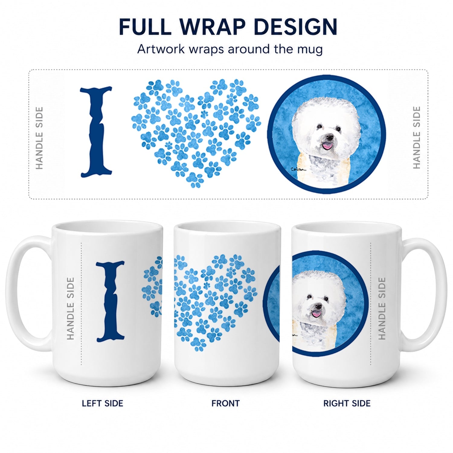 Blue Bichon Frise Ceramic Coffee Mug 15 oz Decorative Large C Handle Mug Cup for Tea, Cocoa Hot Chocolate
