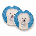 Blue Bichon Frise Set of 2 Cup Holder Car Coasters Absorbent Round Sandstone Coasters Gifts for Men or Women, 2.5, Multicolor