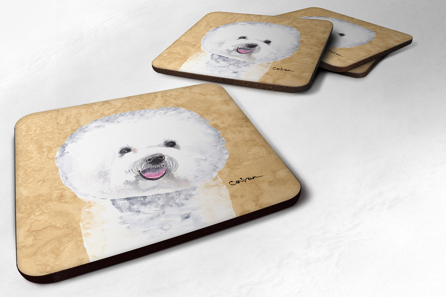 Bichon Frise Wipe your Paws Foam Coasters Set of 4 Cup Coasters for Indoor Outdoor, Tabletop Protection, Anti Slip, Mouse pad Material