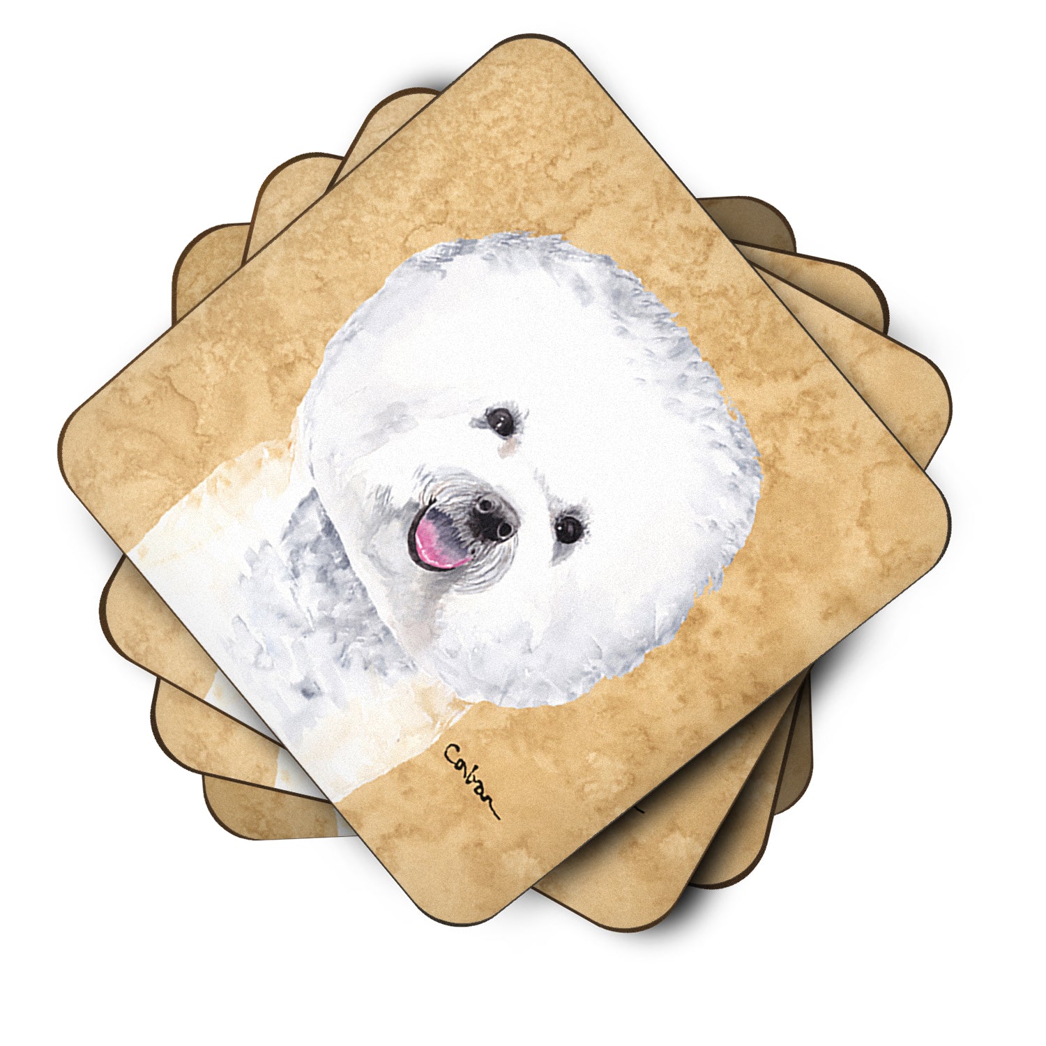 Bichon Frise Wipe your Paws Foam Coasters Set of 4 Cup Coasters for Indoor Outdoor, Tabletop Protection, Anti Slip, Mouse pad Material