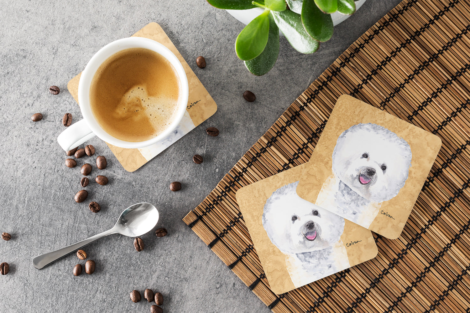Bichon Frise Wipe your Paws Foam Coasters Set of 4 Cup Coasters for Indoor Outdoor, Tabletop Protection, Anti Slip, Mouse pad Material