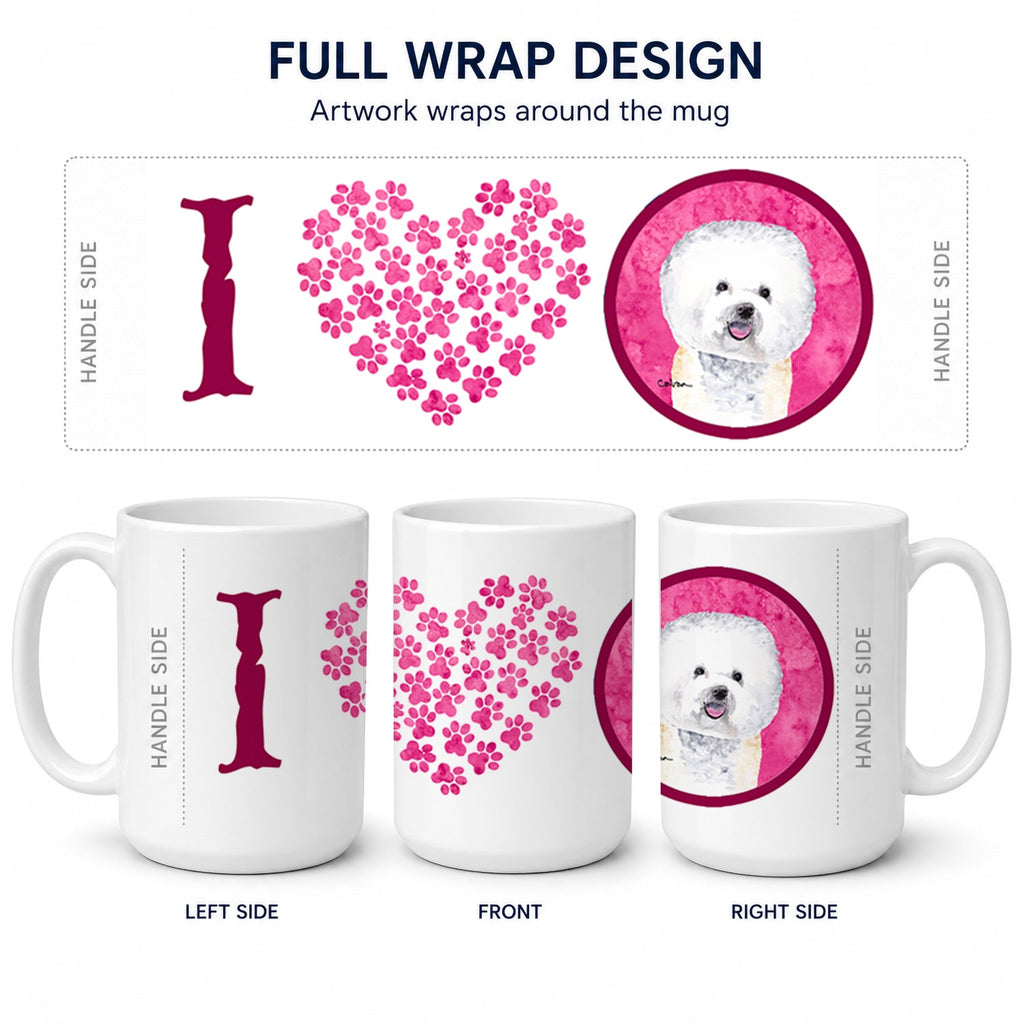 Pink Bichon Frise Ceramic Coffee Mug 15 oz Decorative Large C Handle Mug Cup for Tea, Cocoa Hot Chocolate