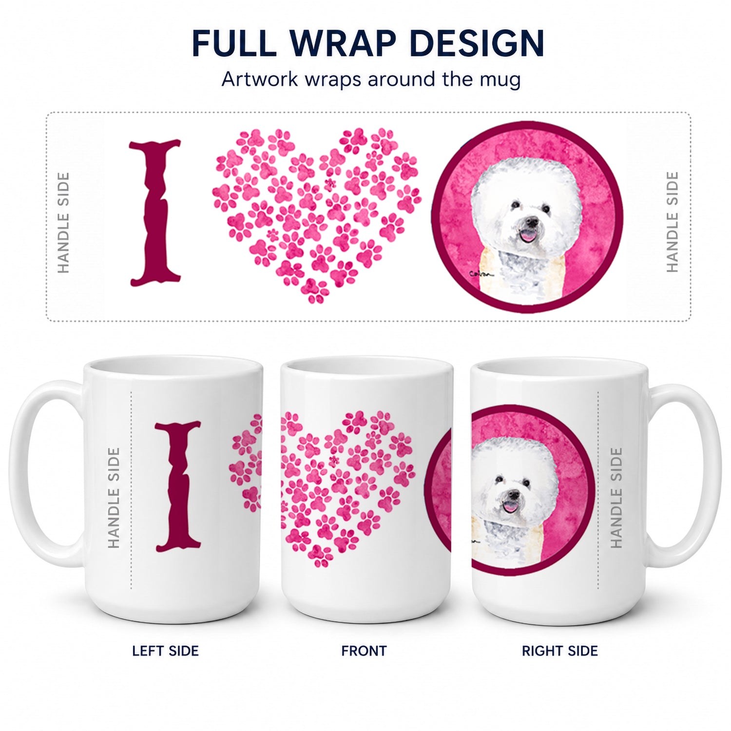Pink Bichon Frise Ceramic Coffee Mug 15 oz Decorative Large C Handle Mug Cup for Tea, Cocoa Hot Chocolate
