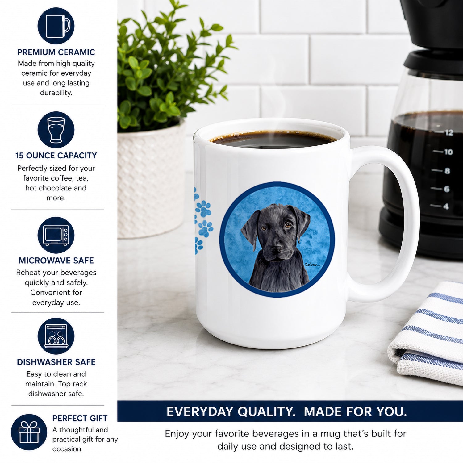 Blue Labrador Ceramic Coffee Mug 15 oz Decorative Large C Handle Mug Cup for Tea, Cocoa Hot Chocolate