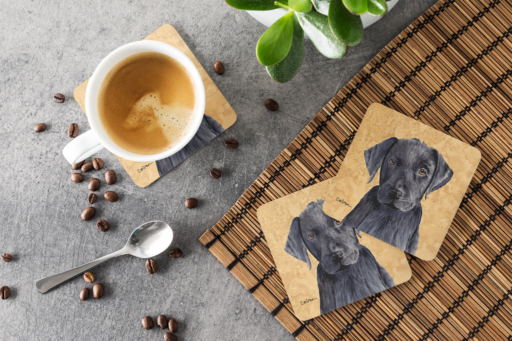 Labrador Wipe your Paws Foam Coasters Set of 4 Cup Coasters for Indoor Outdoor, Tabletop Protection, Anti Slip, Mouse pad Material