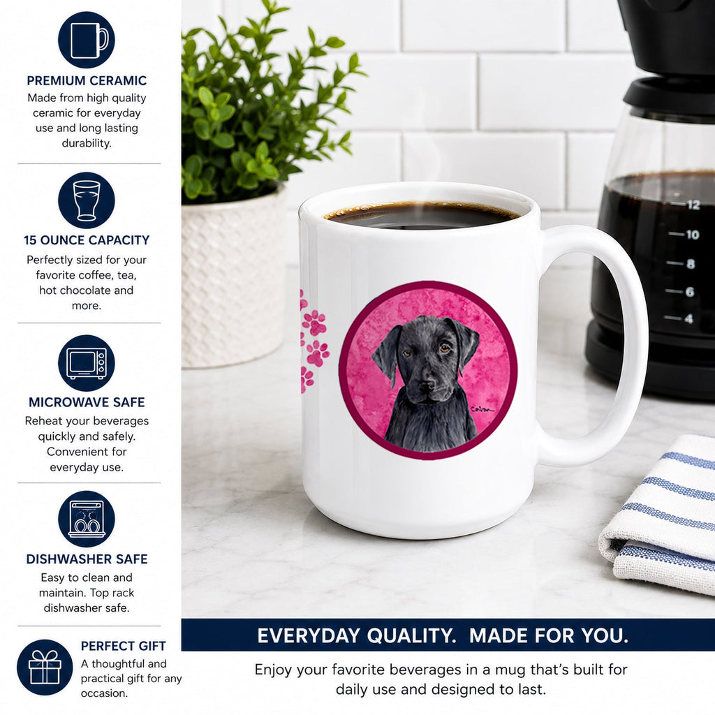 Pink Labrador Ceramic Coffee Mug 15 oz Decorative Large C Handle Mug Cup for Tea, Cocoa Hot Chocolate