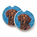 Blue Dachshund Set of 2 Cup Holder Car Coasters Absorbent Round Sandstone Coasters Gifts for Men or Women, 2.5, Multicolor