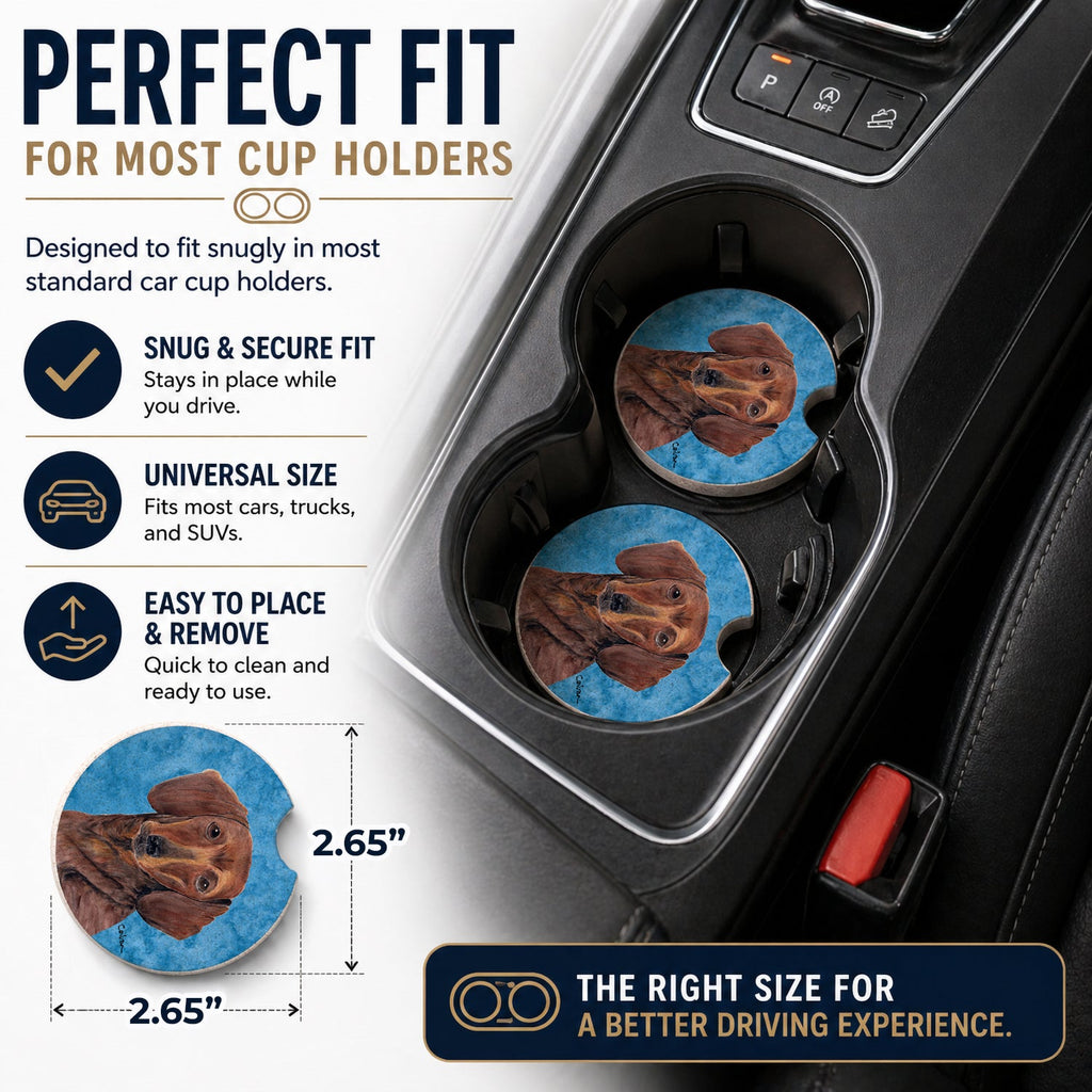 Blue Dachshund Set of 2 Cup Holder Car Coasters Absorbent Round Sandstone Coasters Gifts for Men or Women, 2.5, Multicolor