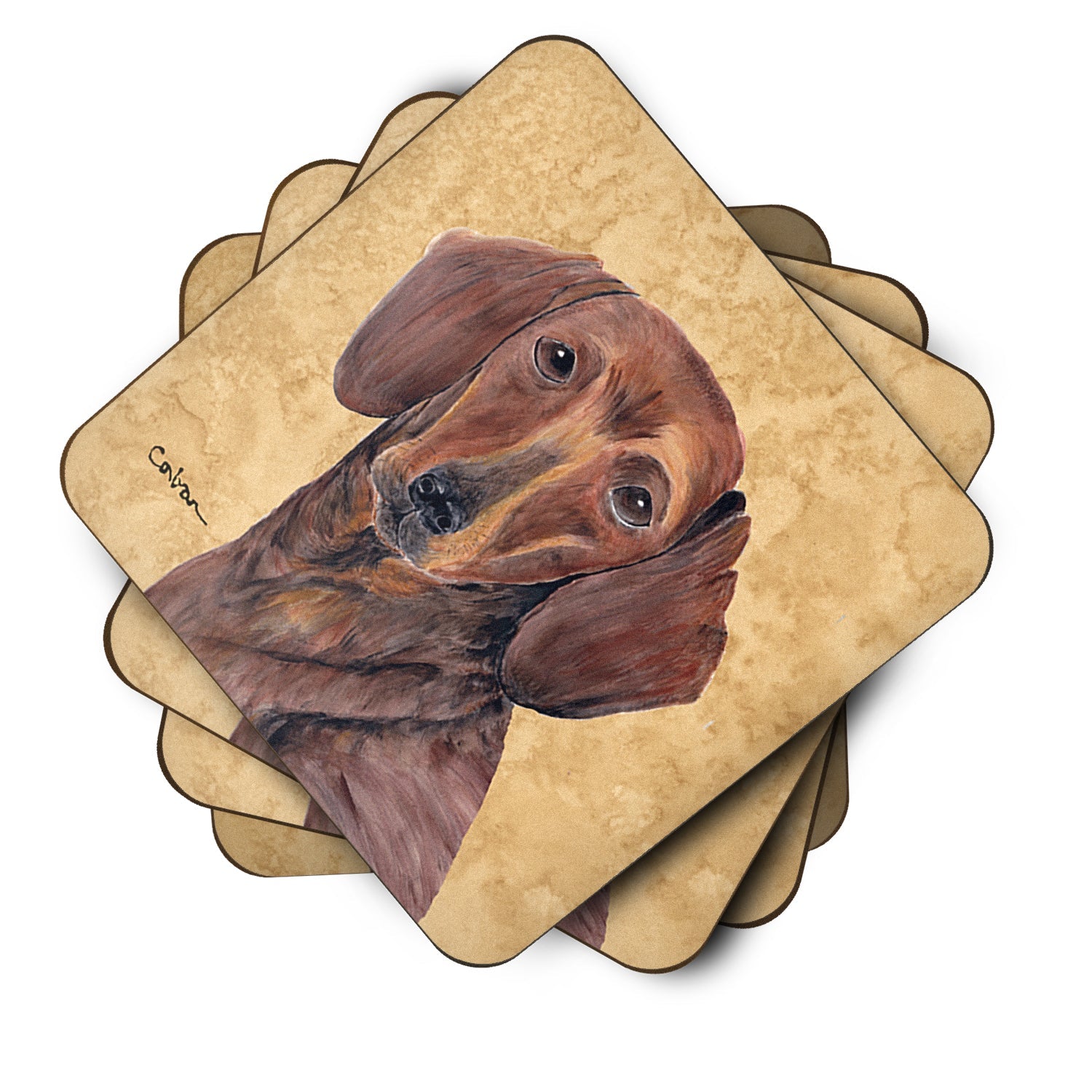 Dachshund Wipe your Paws Foam Coasters Set of 4 Cup Coasters for Indoor Outdoor, Tabletop Protection, Anti Slip, Mouse pad Material