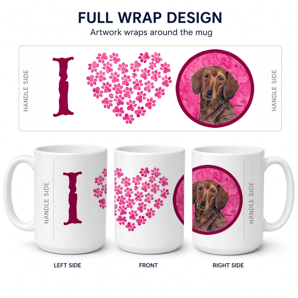 Pink Dachshund Ceramic Coffee Mug 15 oz Decorative Large C Handle Mug Cup for Tea, Cocoa Hot Chocolate
