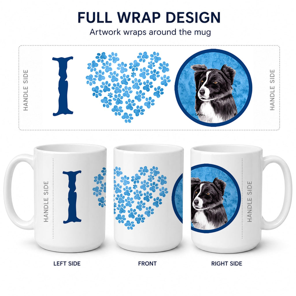 Blue Border Collie Ceramic Coffee Mug 15 oz Decorative Large C Handle Mug Cup for Tea, Cocoa Hot Chocolate