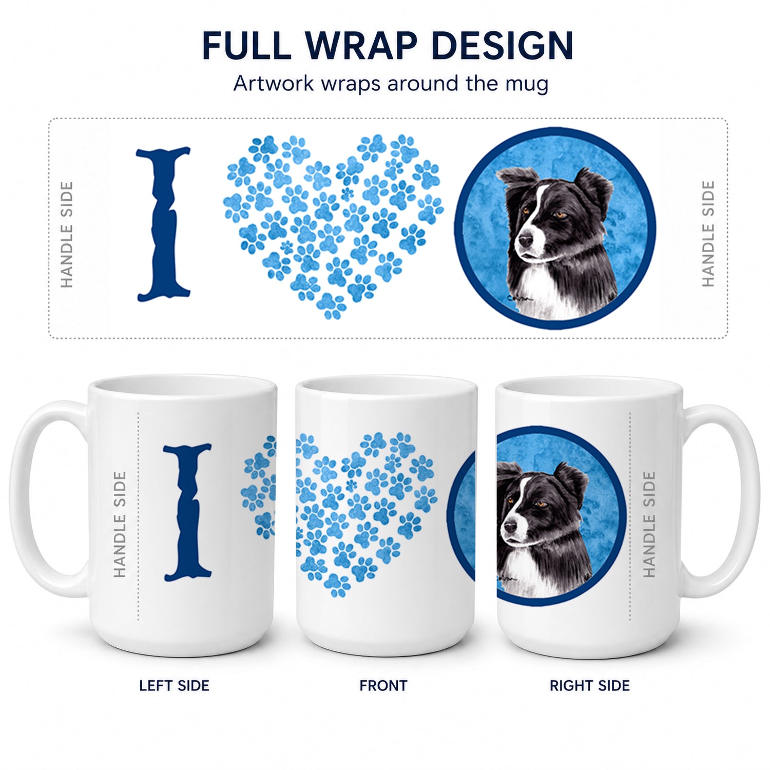 Blue Border Collie Ceramic Coffee Mug 15 oz Decorative Large C Handle Mug Cup for Tea, Cocoa Hot Chocolate