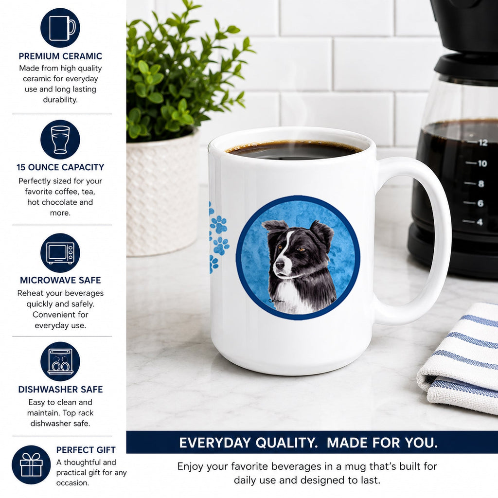 Blue Border Collie Ceramic Coffee Mug 15 oz Decorative Large C Handle Mug Cup for Tea, Cocoa Hot Chocolate