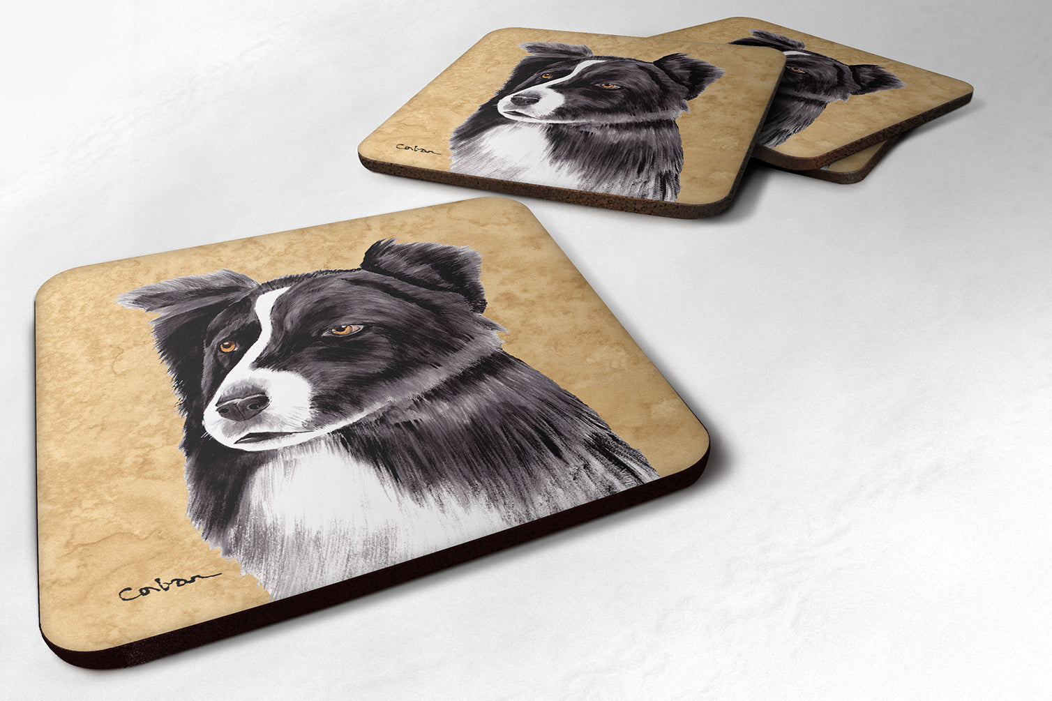 Border Collie Wipe your Paws Foam Coasters Set of 4 Cup Coasters for Indoor Outdoor, Tabletop Protection, Anti Slip, Mouse pad Material
