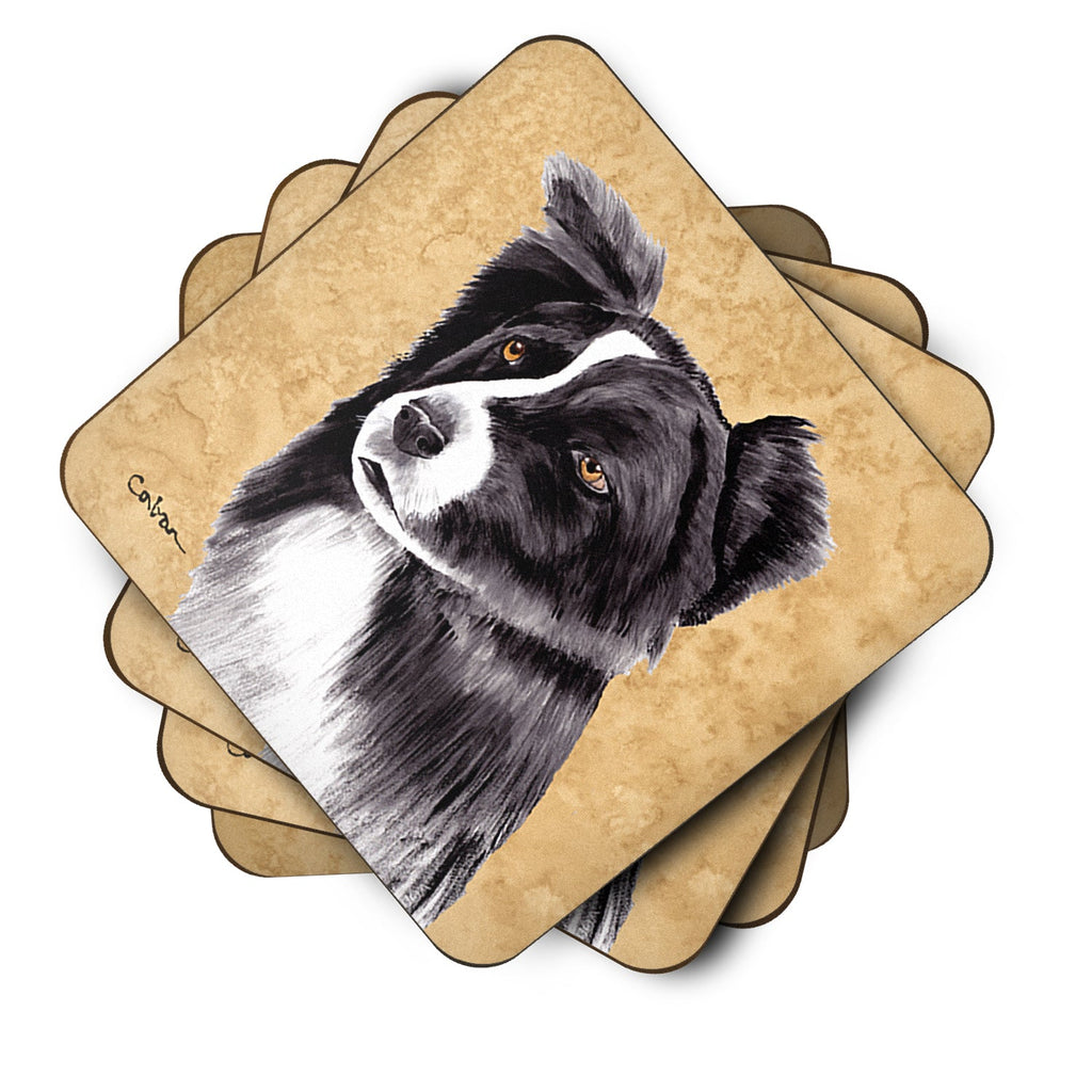 Border Collie Wipe your Paws Foam Coasters Set of 4 Cup Coasters for Indoor Outdoor, Tabletop Protection, Anti Slip, Mouse pad Material