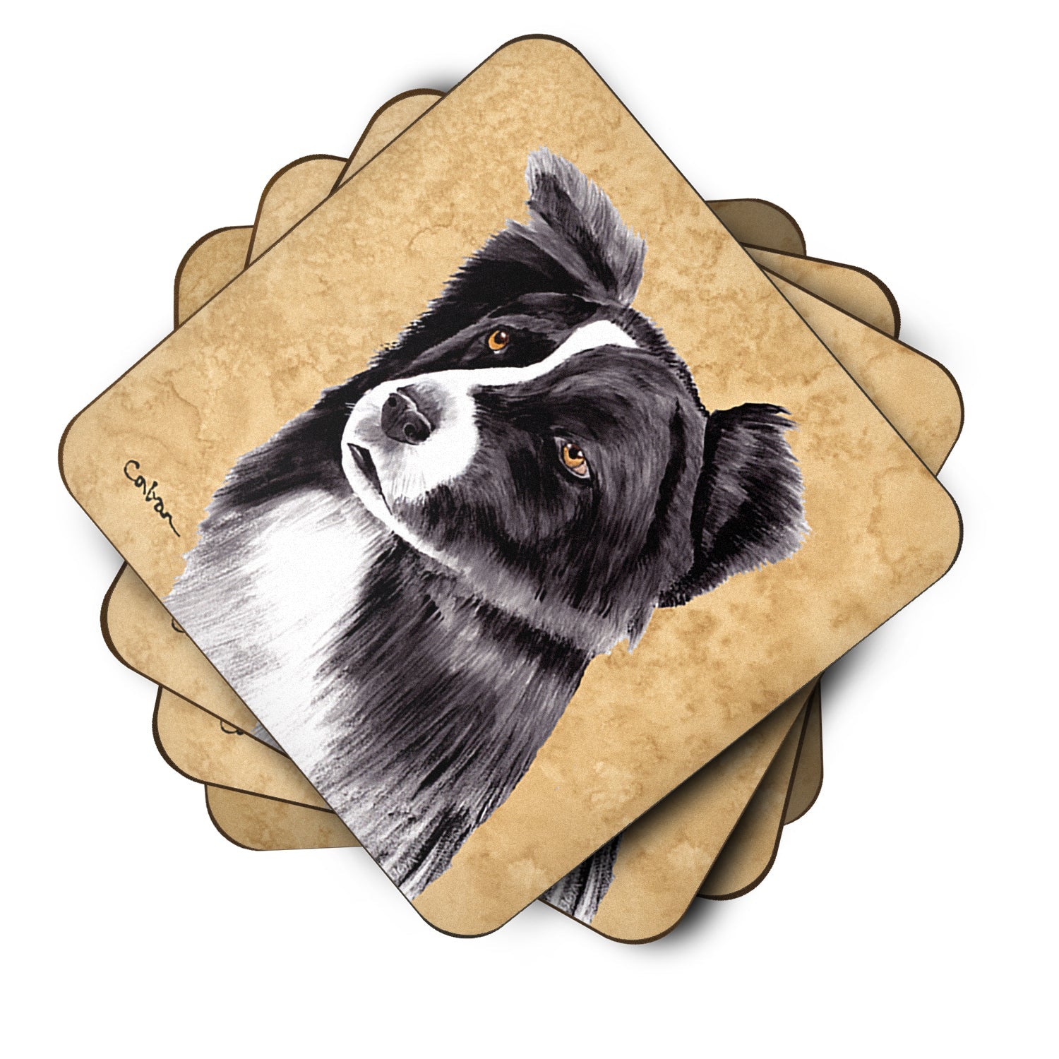 Border Collie Wipe your Paws Foam Coasters Set of 4 Cup Coasters for Indoor Outdoor, Tabletop Protection, Anti Slip, Mouse pad Material