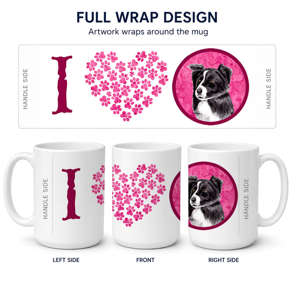Pink Border Collie Ceramic Coffee Mug 15 oz Decorative Large C Handle Mug Cup for Tea, Cocoa Hot Chocolate