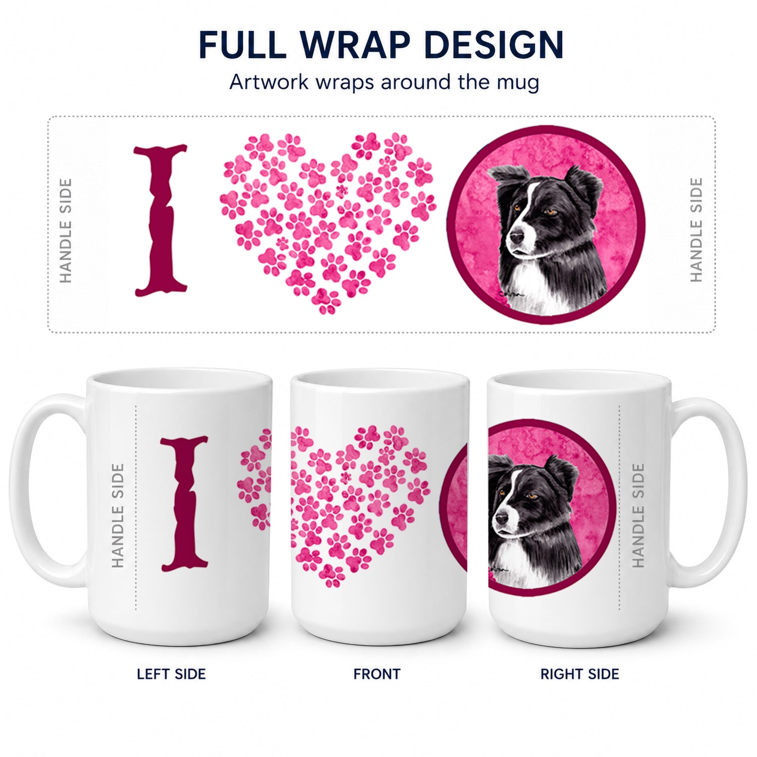 Pink Border Collie Ceramic Coffee Mug 15 oz Decorative Large C Handle Mug Cup for Tea, Cocoa Hot Chocolate