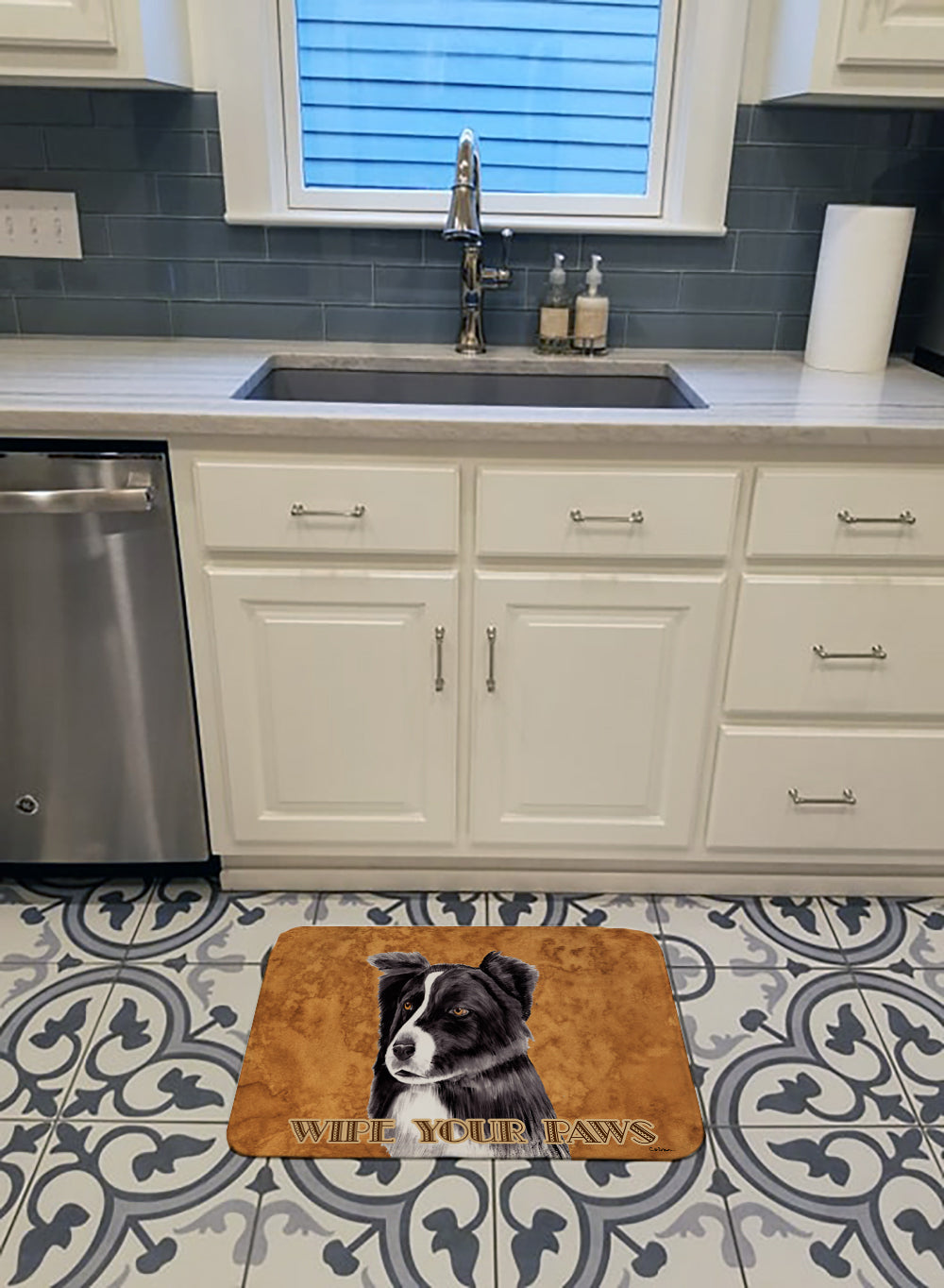 Border Collie Wipe your Paws Memory Foam Kitchen Mat Machine Washable Anti-Fatigue Cushion Comfort Bath or Kitchen Rug