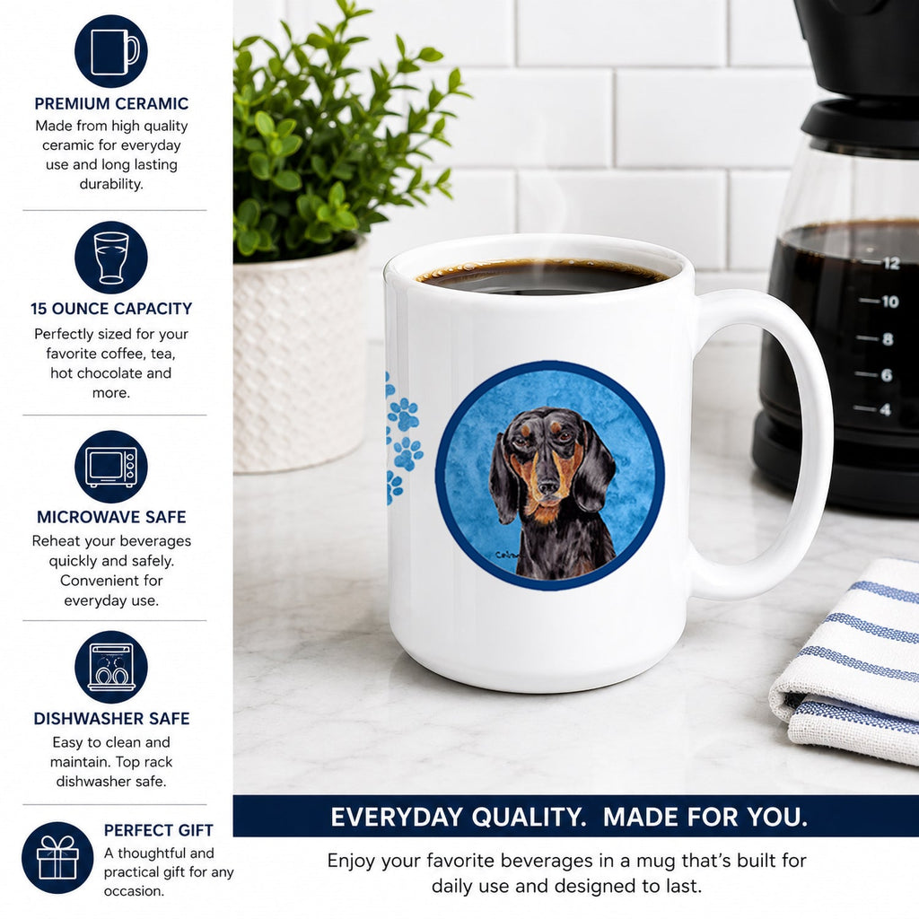 Blue Dachshund Ceramic Coffee Mug 15 oz Decorative Large C Handle Mug Cup for Tea, Cocoa Hot Chocolate