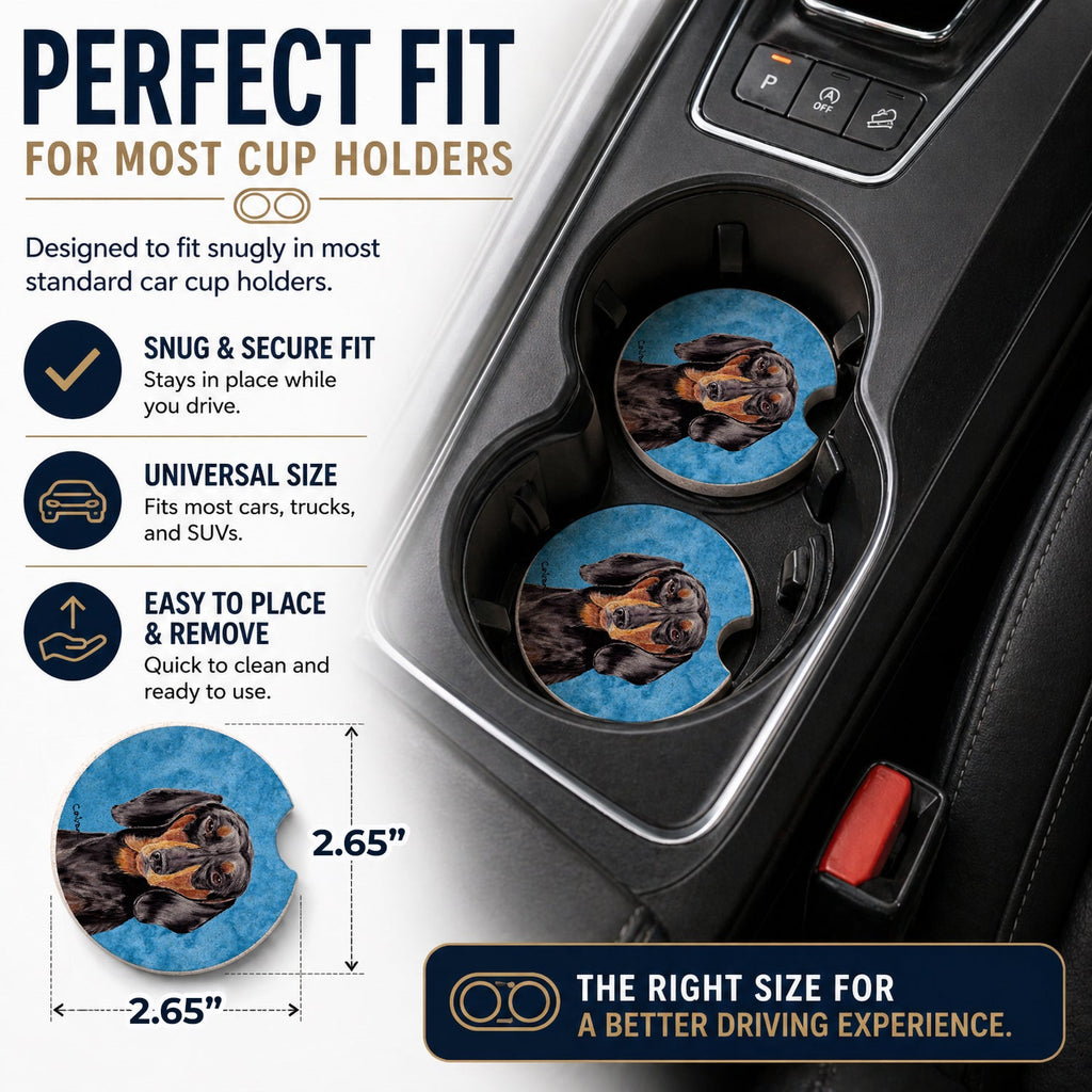 Blue Dachshund Set of 2 Cup Holder Car Coasters Absorbent Round Sandstone Coasters Gifts for Men or Women, 2.5, Multicolor